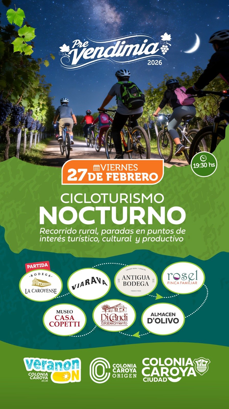 Cicloturismo en la noche caroyense